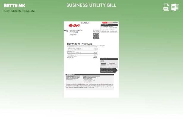 модерен стил на деловна сметка за електрична енергија E.ON ОК за комунални услуг